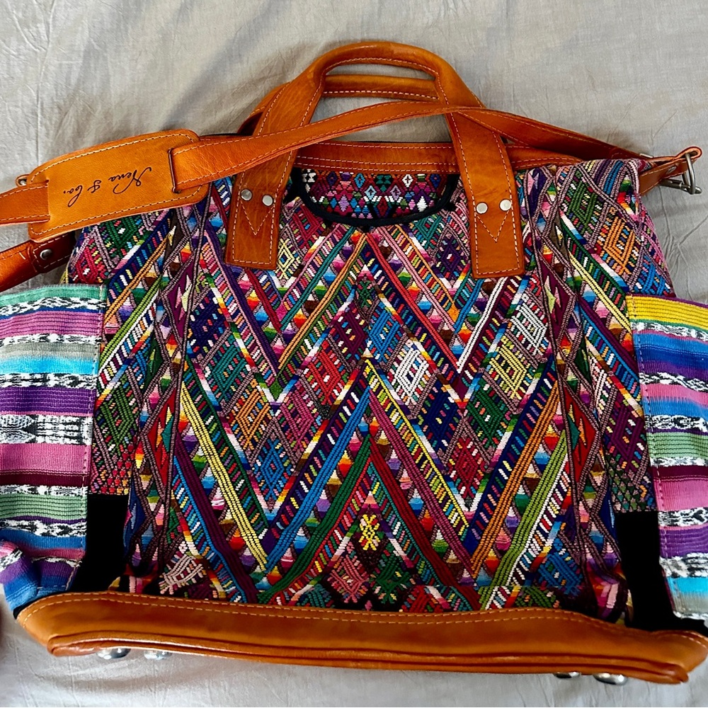 Nena & Co. Colorful Textile Bag with Brown Leather
